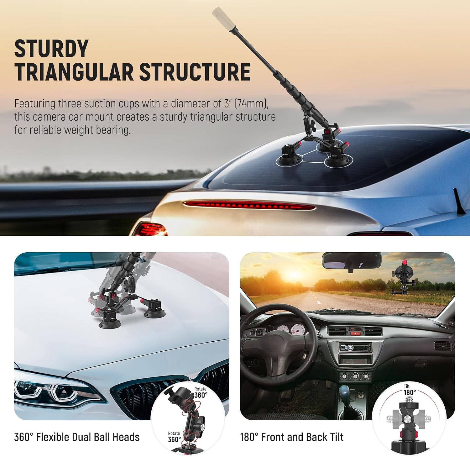 NEEWER Triple Suction Cup Car  - Stabilizer Screw In ulasan dan harga