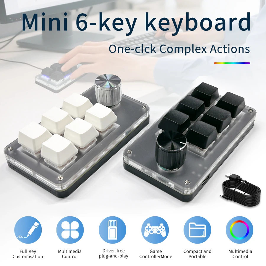 RGB 6 Keys 1 Knob Custom Wired - Gaming Keyboard Mini Mechanical ulasan dan harga