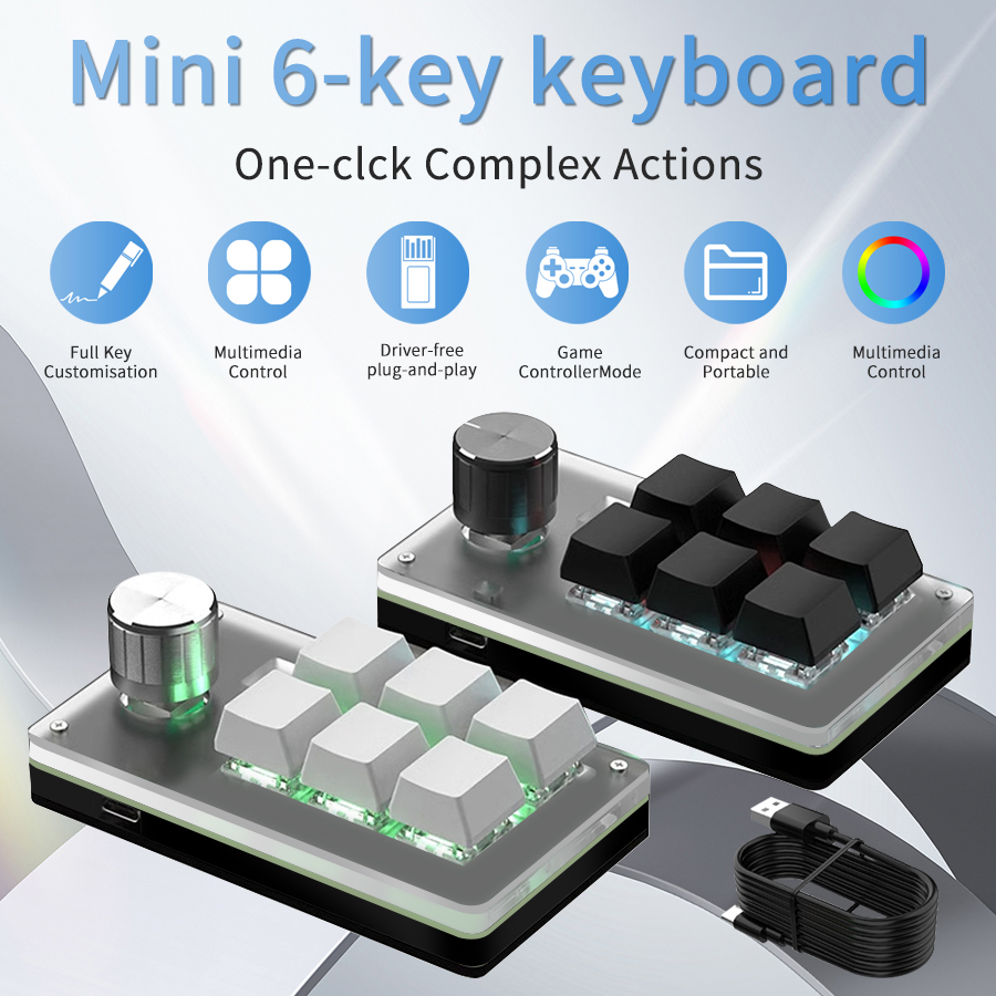 RGB 6 Keys 1 Knob Custom Wired - Gaming Keyboard Mini Mechanical ulasan dan harga