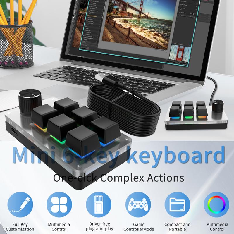 RGB 6 Keys 1 Knob Custom Wired - Gaming Keyboard Mini Mechanical ulasan dan harga